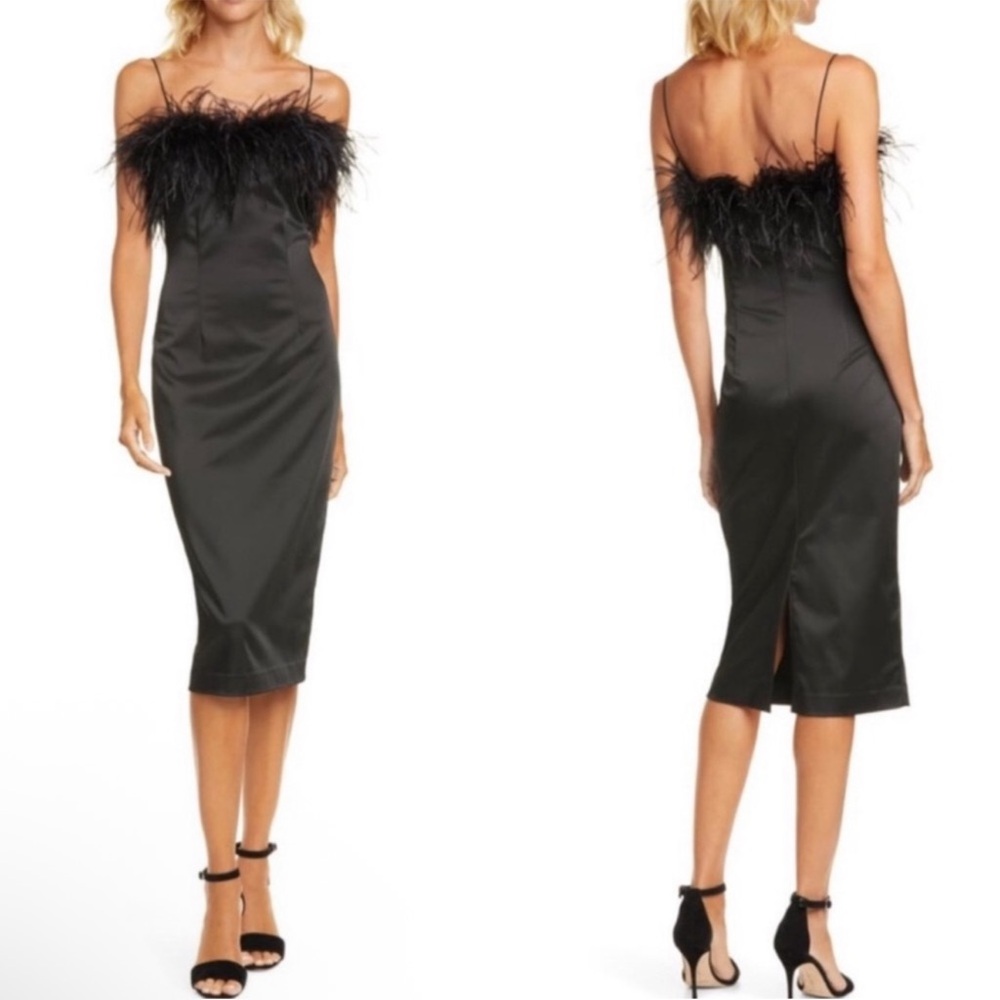 Veronica Beard Ostrich Feather Lilya Slip Midi Dress NWT